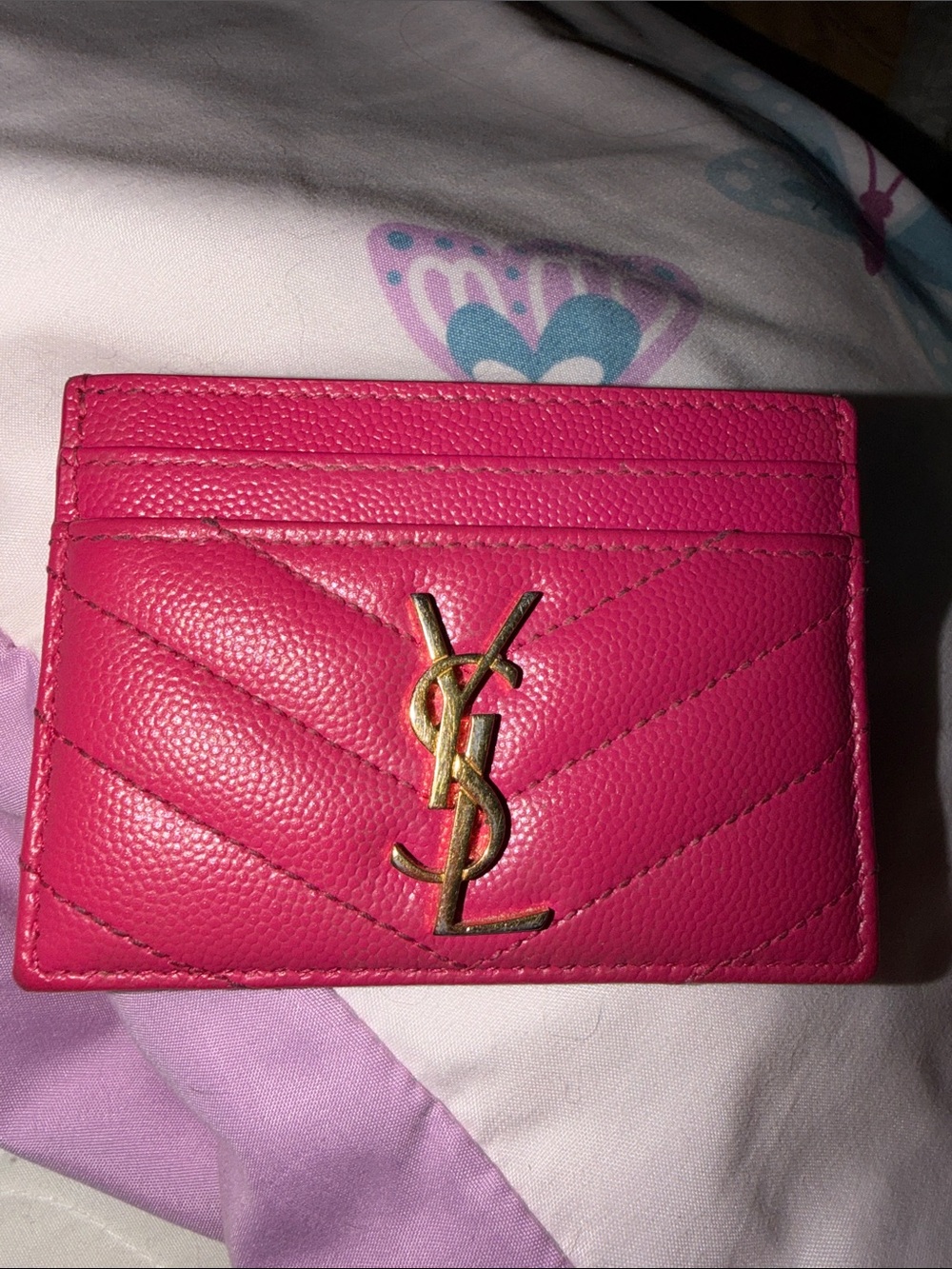Saint Laurent Fuchsia Quilted Card Case with Gold YSL Emblem - Picture 2 of 6
